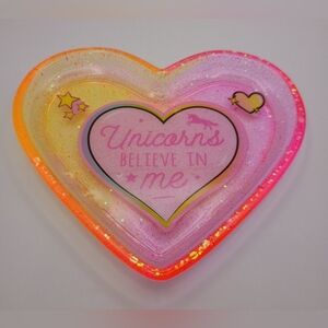 Women's Orange And Pink Resin Glittery Heart-Shaped Unicorn Jewelry Trinket Dish